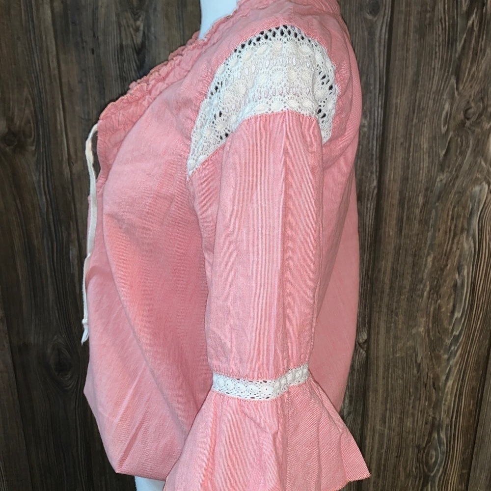 Free People Red & White Peasant Top Boho Festival Indie Music Bella Size 6 Bell - Picture 5 of 7